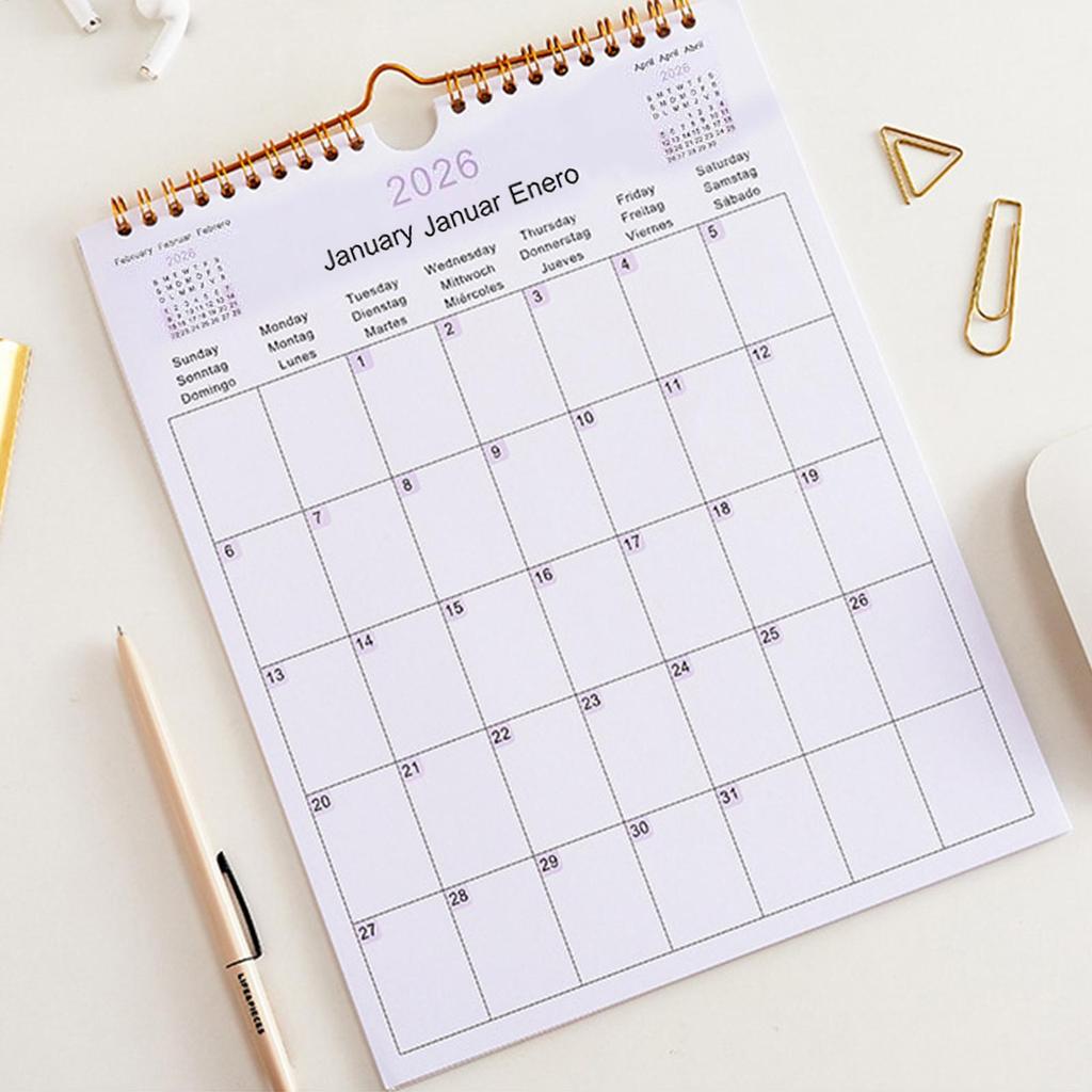 Wall Calendar 2026 Multilingual Coil Calendar for Wall 12 Month Modern Decorative Planner for Bedroom Dormitory Apartment Family