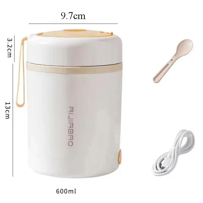 600ML USB Electric Heating Lunch Box Portable Picnic Milk Drink Food Heater Stainless Steel Food Warmer Container 5V 12V 24V New