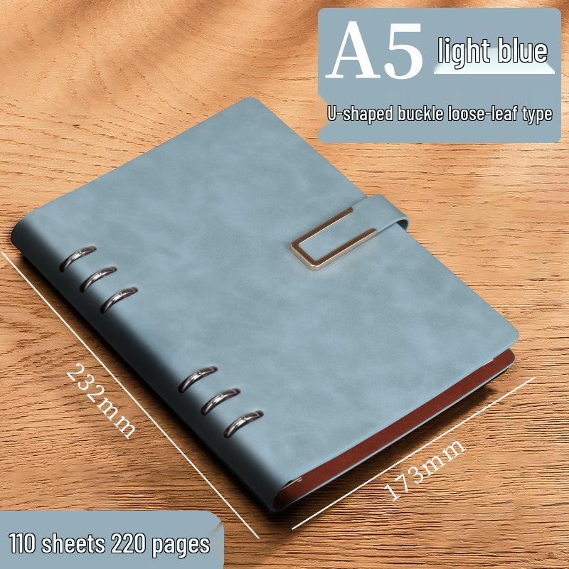 A5 Leather Business Notebook with Logo Printing, Thick Ring Binder & Buckle Closure - Perfect for Office Notes