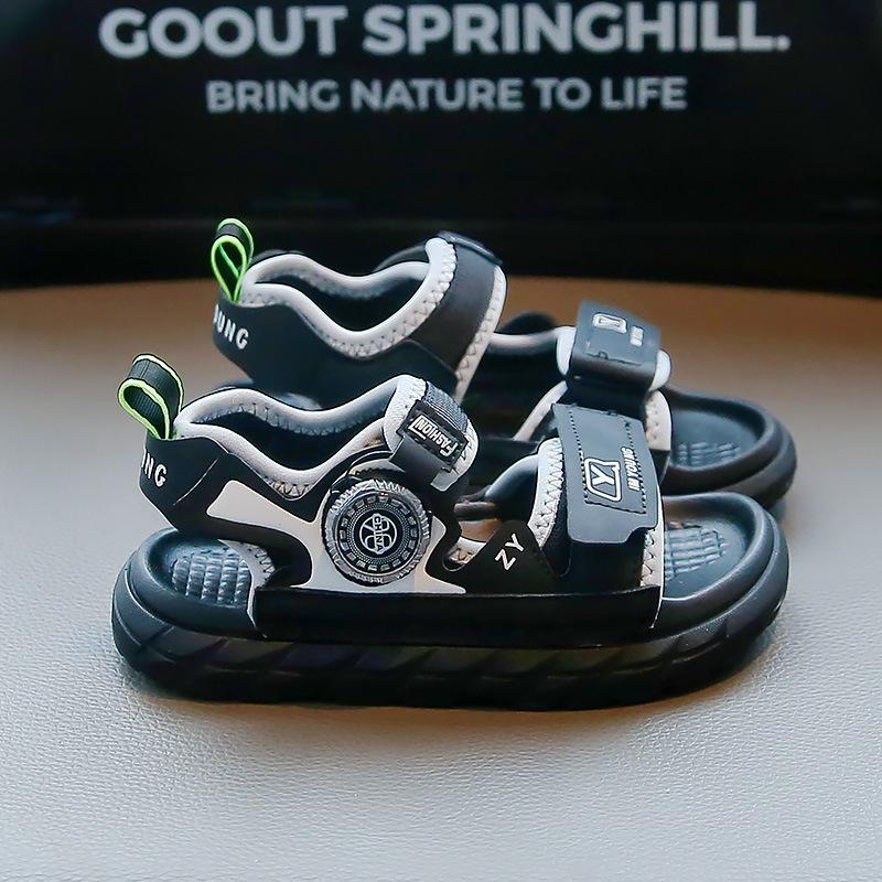 

Sandals boys 2025 new summer children soft-soled beach shoes rotating buckle non-slip boys sports sandals older children 31 [Size inner length 19.2cm] чёрный