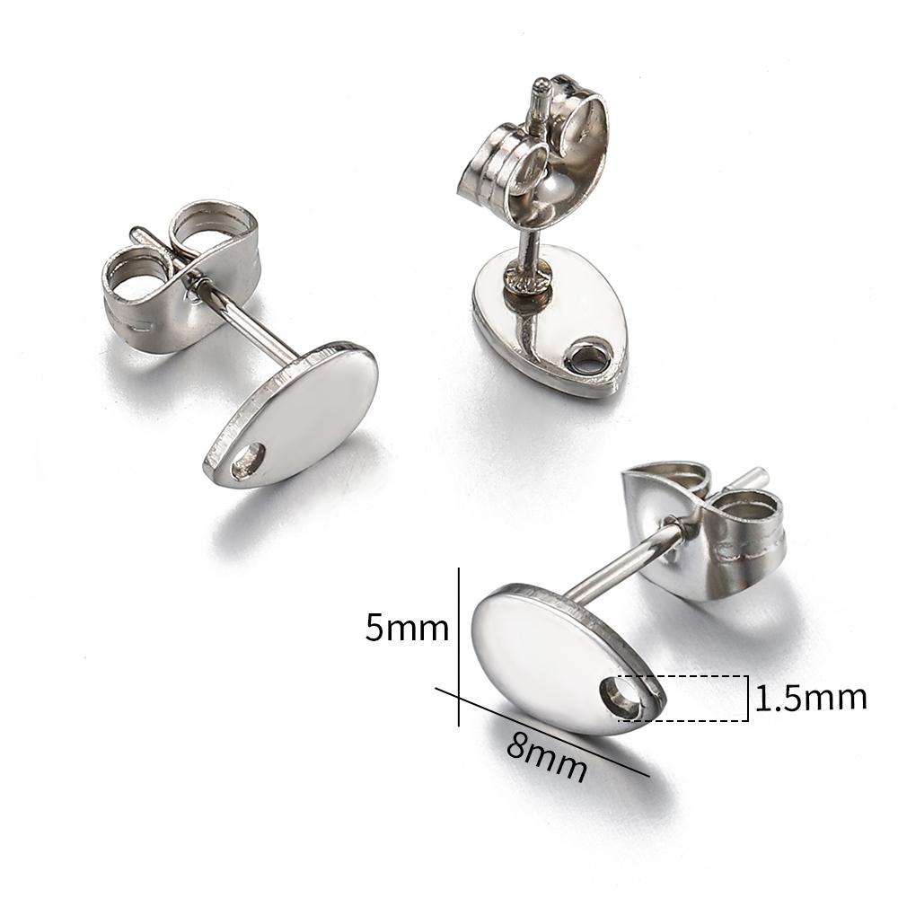 10pcs Stainless Steel Ear Studs Smooth Surface Dangle Earring Base with Hole for Pendant DIY Jewelry Making Accessories Supplies