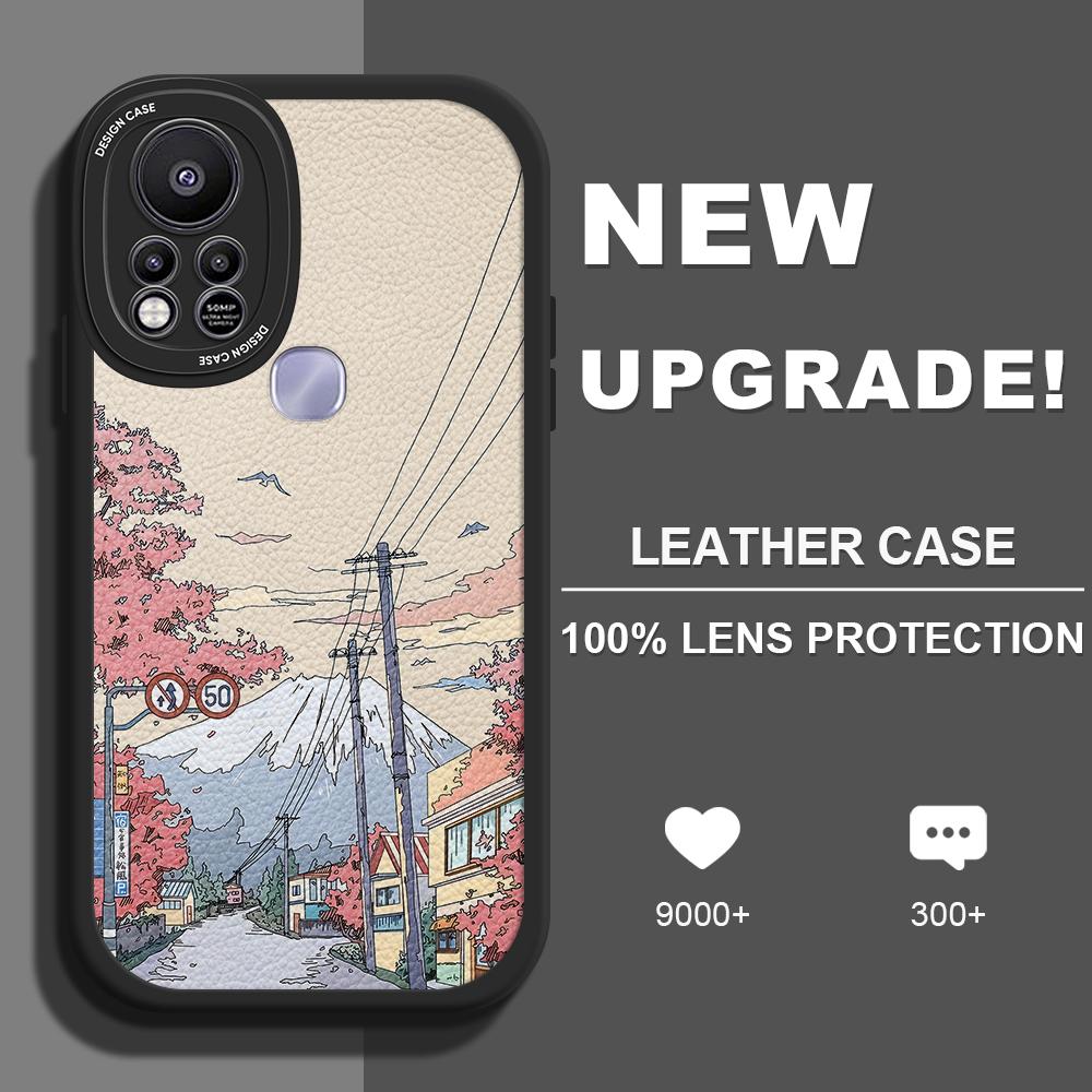 

Тонкий кожаный чехол с рисунком Fuji Street, мягкий силиконовый чехол из искусственной кожи для iPhone Samsung Huawei Honor Xiaomi Redmi OPPO Realme Vivo Vivo Y91C/Y1S чёрный