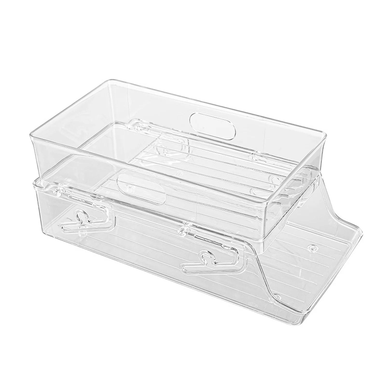 Refrigerator Can Drink Holder Rolling Can Dispenser Pop Soda Beer Storage Bins Stackable 2Tier Beverage Can Organizer for Fridge прозрачный