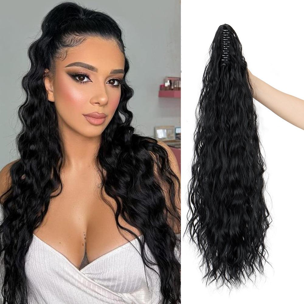 Women's 26 Inch Water Wave Claw Clip Ponytail - Natural-Looking Heat-Resistant Synthetic Hair