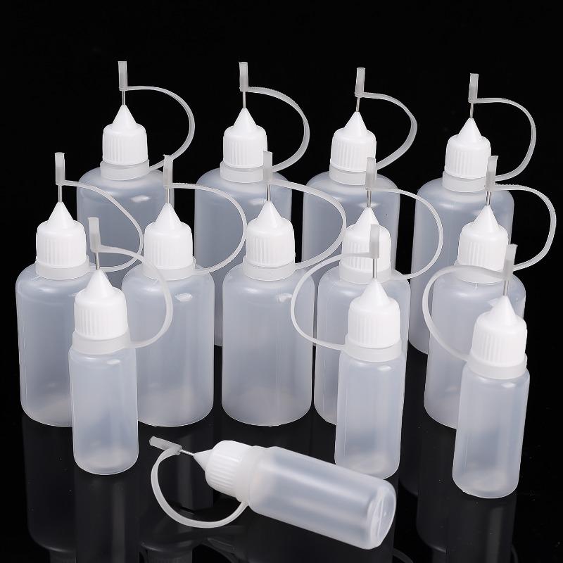 50/5Pcs PE Plastic Squeezable Tip Applicator Bottle Refillable Dropper with Needle Tip Caps for Glue Pigment Bottle 10ml 50ml