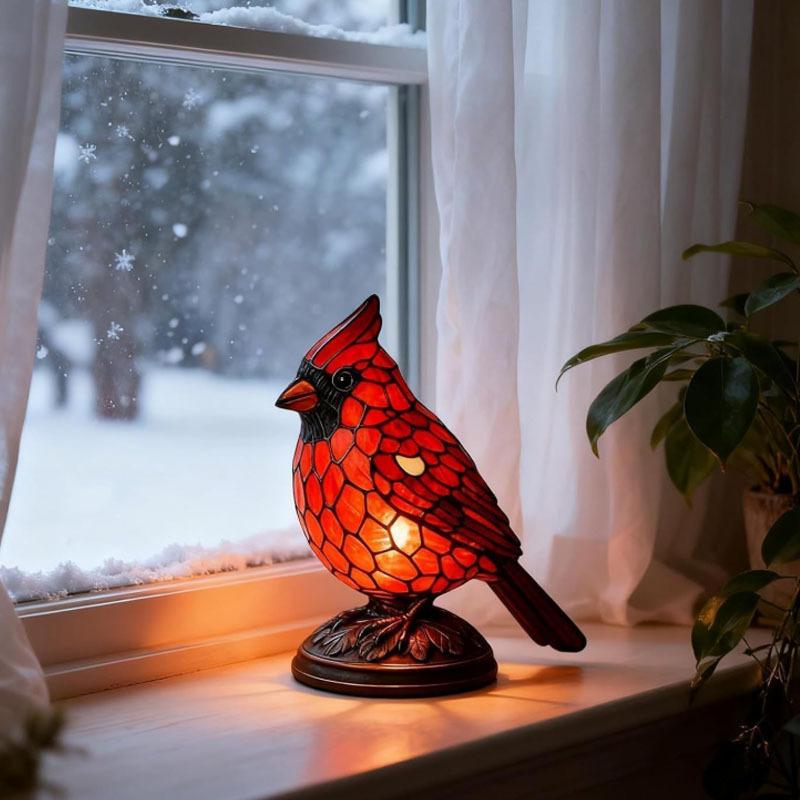Fanyil Cardinal Lamp, Red Resin Bird Lamps for Bedside Livingroom Bedroom Home Decoration for Christmas Art Decor Light