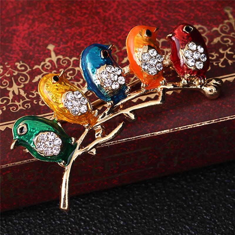 Enamel Five Birds Brooch Pin   Collar Clip Animal Brooches Gift
