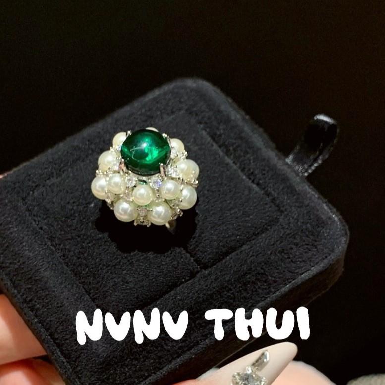 Jewelry, Egg Surface Glazed Pearl Flower Ring, Wealth, Jade Hydrangea French Ring, Set