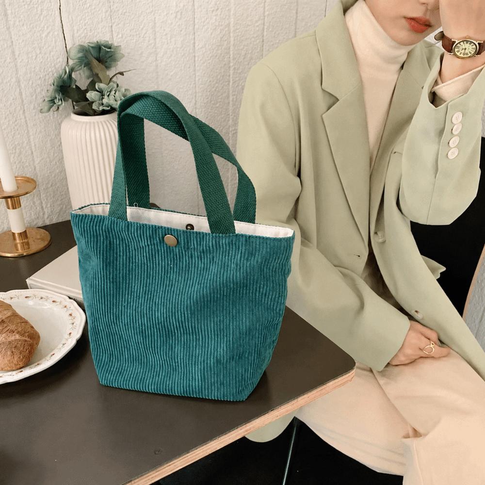 Trendy Corduroy Lunch Bag Cotton Cloth Small Size Lunch Box Portable Food Storage Bag Picnic Tote Bag