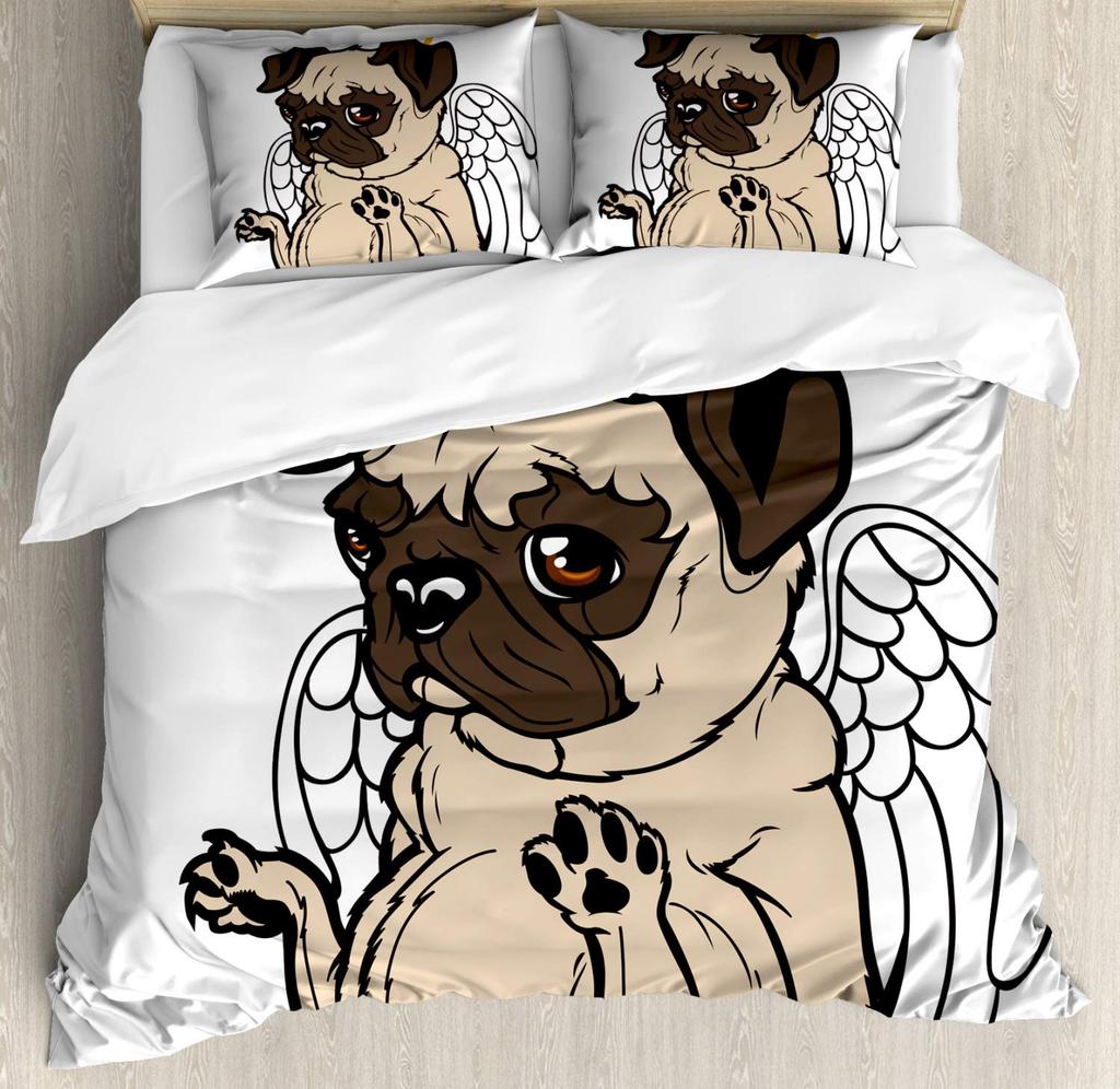 Cartoon Pug Dog Duvet Cover Set Comforter Cover Soft Bedding Set Full Size For Boys Girls Bedroom 2/3 Pieces With Pillow Shams