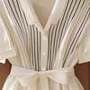 Summer New Women's Elegant Belted Striped Long-sleeved Shirt Ruffled Short-sleeved Top
