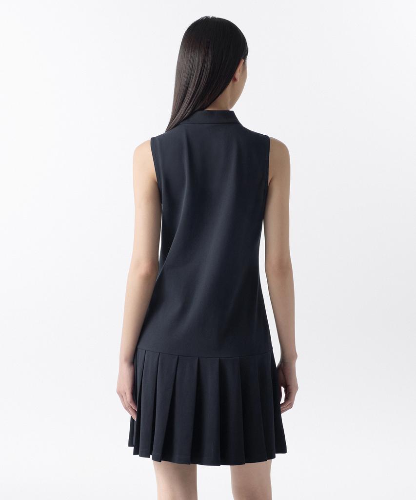Musinsa Standard Woman [Cooltandard] Women'S Pleated Sleeveless Pique Polo Dress [Navy]