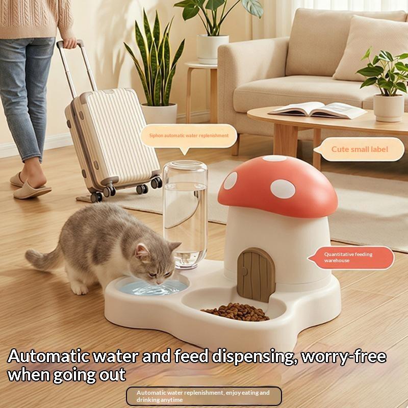 1Pcs Mushroom Style Pet Food Water Feeder Gravity Refill Large Capacity No Plug For Cat Dog Small Medium Breed Pet Bowl Home Use