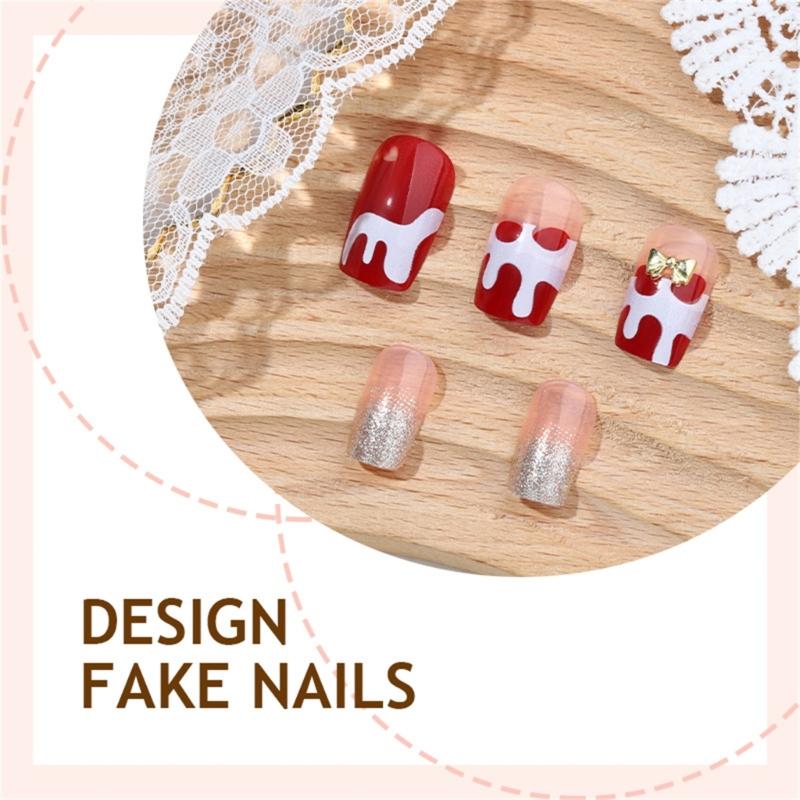 Christmas Themed Red White French Tip False Nail With Elegant ABS Material For Holiday Parties And Daily Wear