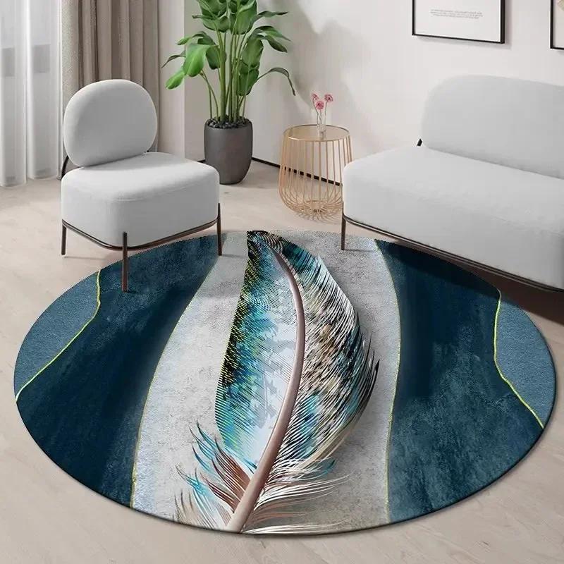 Goldenes Ginkgoblatt Runder Teppich Abstrakt Geometrischer Bereichsteppich für Wohnzimmer Schlafzimmer Küche Dekorativ Rutschfest Innenbodenmatte