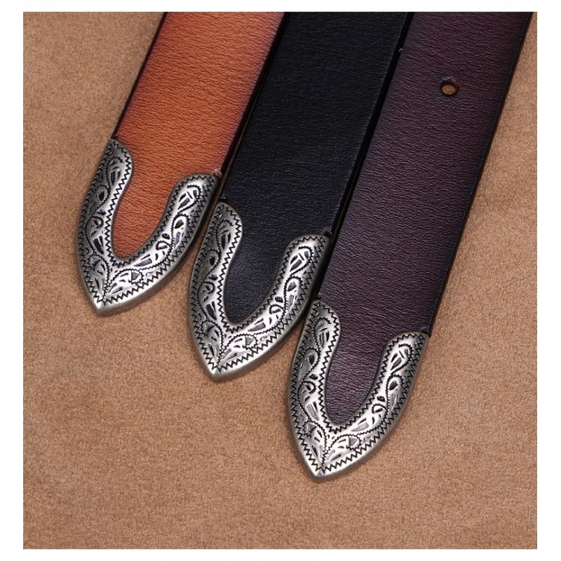 Womens Genuine Leather Belt With Vintage Carved Y2K Rivet Decor Slim Waistband Jeans Blazers