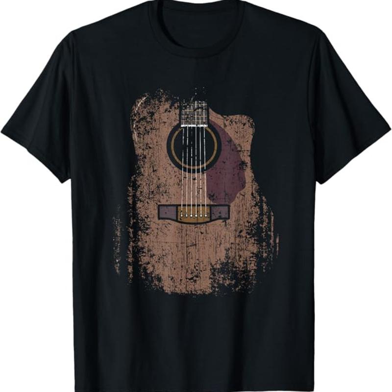 Distressed Acoustic Guitar T Shirt Vintage Style Guitar Graphic S разноцветный
