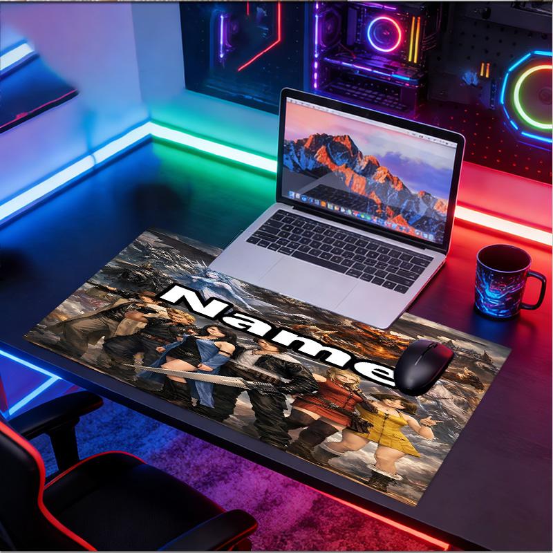 Custom Name Personalized Final Fantasy Pattern Mousepad, Laptop PC Desk Mat, Decorative Desk Mat for Home Keyboard Pad Gift