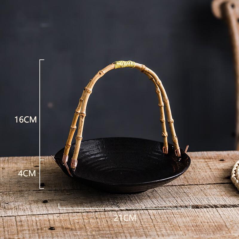 Wuhe Ceramic Serving Plate with Bamboo Handle