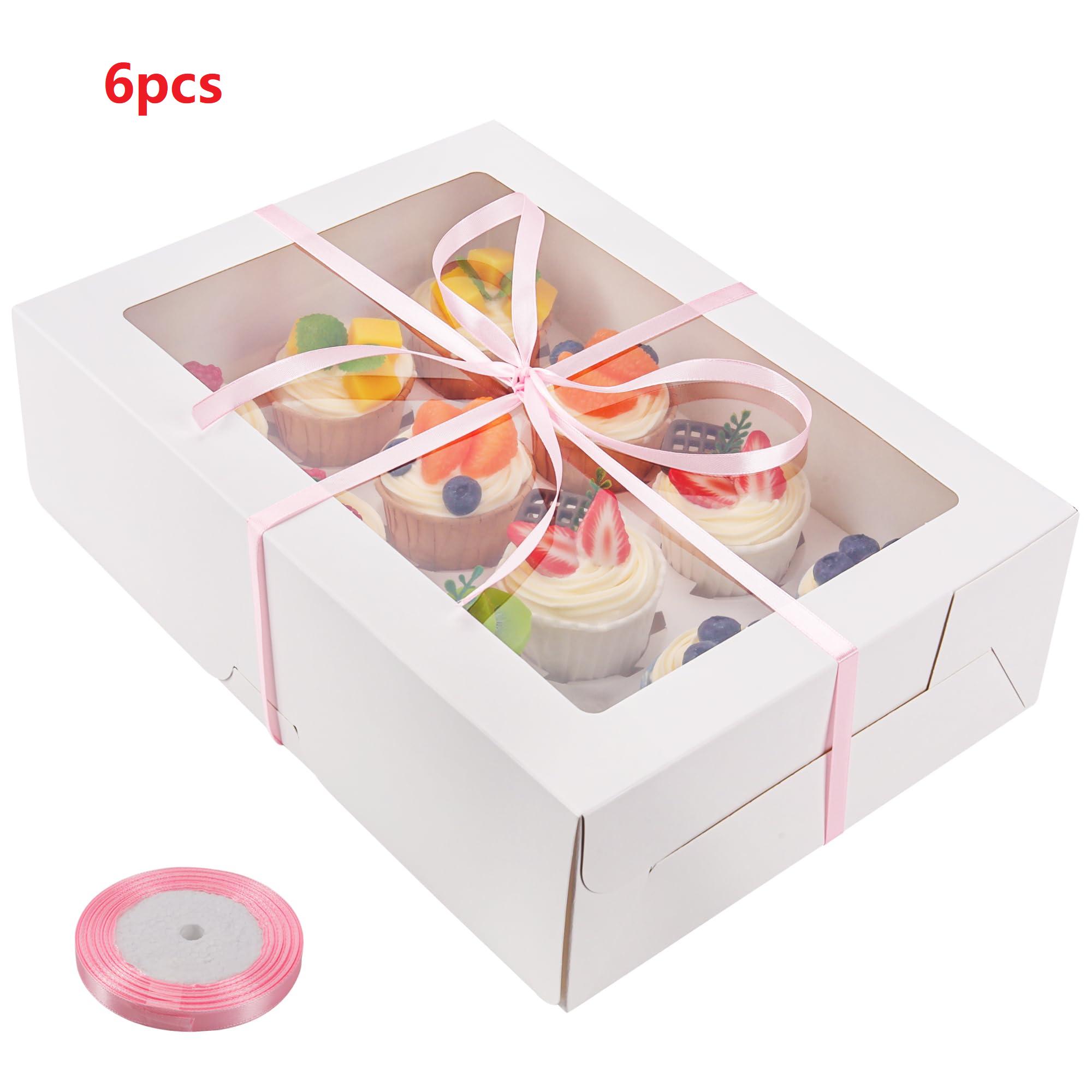 

6pcs/ Pack Cupcake Boxes White Cupcake Containers with Window Fit 12 Cupcakes or Muffins 25x9x32cm белый