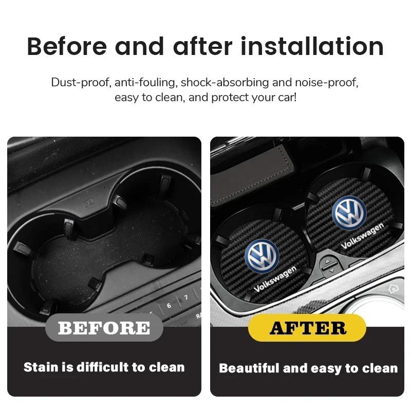 For VOLKSWAGEN VW 2PCS Car Waterproof Coaster Non Slip Water Cup Pad Mat For Volkswagen GOLF 5 Tiguan Polo Golf 6 Golf 7 Jetta A