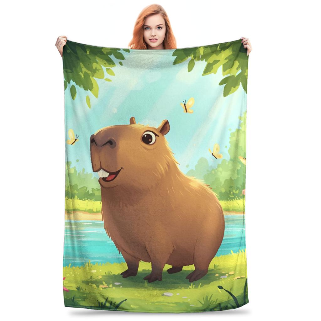 Trembling Capybara Flannel Blanket Winter  Soft Durable Throw Blanket for Kids Couch Bed Funny Bedspread Sofa Bed Cover
