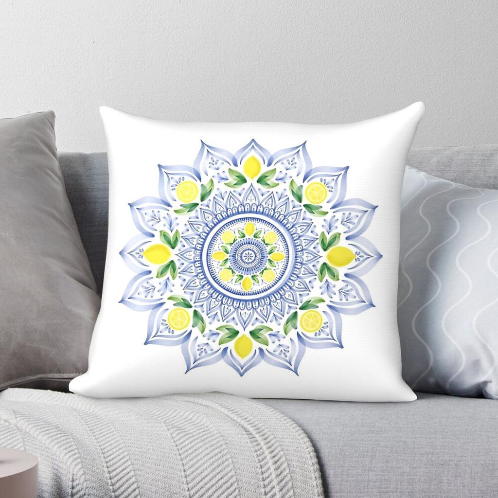 Lemon Tile Mandala Square Pillowcase Polyester Linen Velvet Pattern Zip Decor Throw Pillow Case Sofa