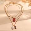 Layered Geometric Resin Pendant Necklace Women Zinc Alloy Chain Minimalist Chic Statement Jewelry