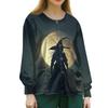Women's Casual Long Sleeve Single Breasted Cardigan Halloween Print Medical Scrub Jacket Lightweight Button Up Top for Healthcare