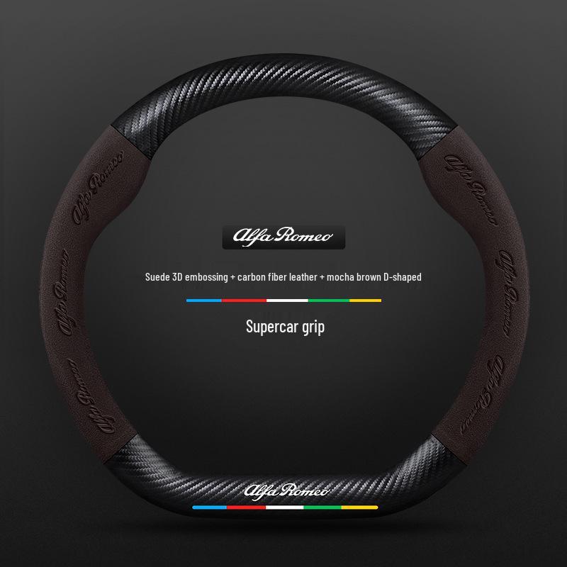 Carbon Fiber & Alcantara Leather Steering Wheel Cover for Alfa Romeo Stelvio, Stanway, Giulia, Juliet
