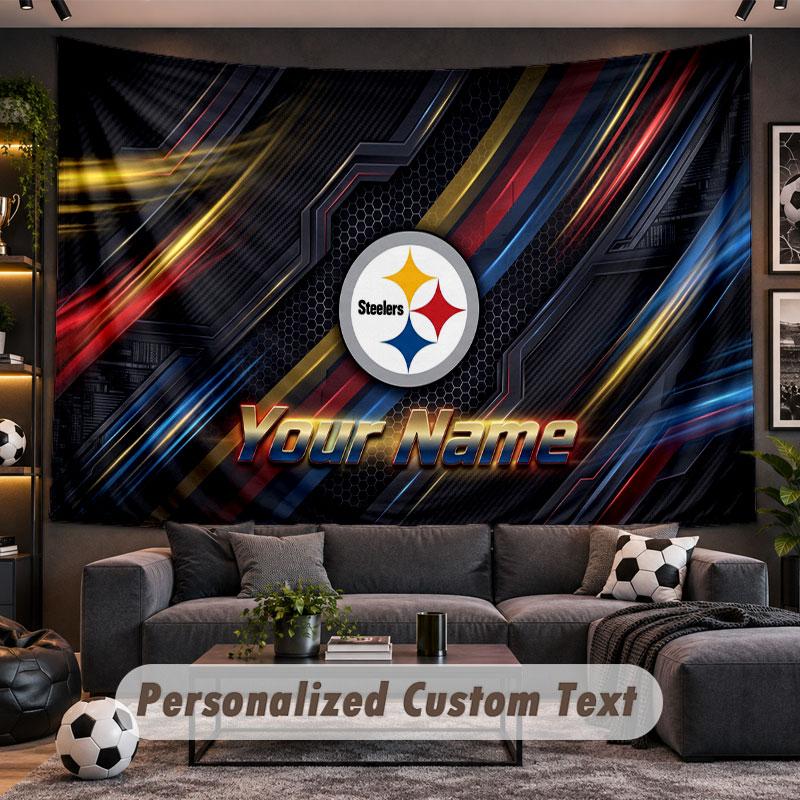 Wall Hanging Tapestry Custom NamePittsburgh Steelers Pattern Personalized Printed Fabric Wall Decor