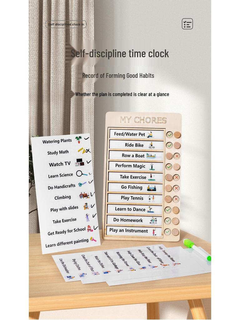 Children's Wooden Educational Check-In Board: Develop Good Habits and Self-Discipline