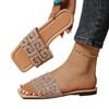 Europe, America 2025 Summer New Rhinestone Slippers Flat Slippers Women's Casual One-word Sandals Beach Shoes