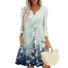 Women's Fashionable V-Neck Button Seven Part Cuff Pocket Floral Dress