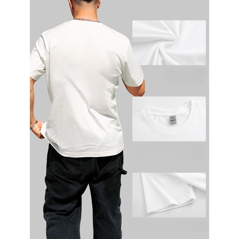 European Size Men's T-shirt with Russian slogan pattern, pure short sleeved T-shirt, white loose silhouette top, soft elastic round neck Shirt