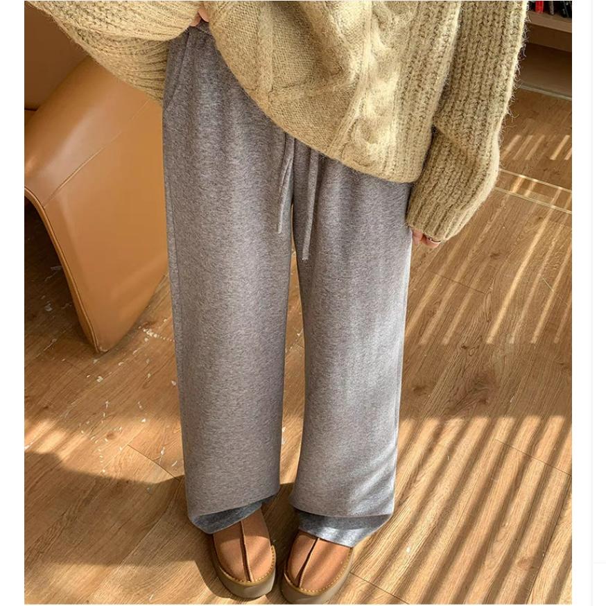 Plus Velvet Wide-leg Pants Women's Autumn and Winter High-waist Loose Casual Straight Glutinous Rice Towel Pants