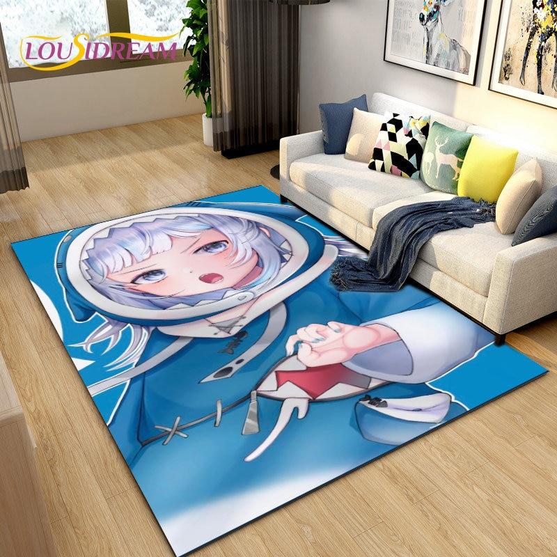 Gawr Gura Hololive Roztomilý Anime Žralok Oblastní Koberec, Kobercový Koberec do Obývacího Pokoje Ložnice Pohovka Dekorace Rohožka, Dětská Protiskluzová Podložka na Podlahu