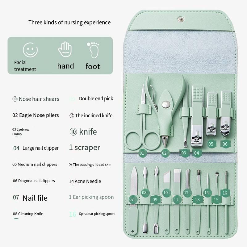 Nail Clipper Set, 16-piece Nail Clipper Tool Bag, Home Nail Trimming, Nail Art, Exfoliation Tools, Lightweight and Portable Care