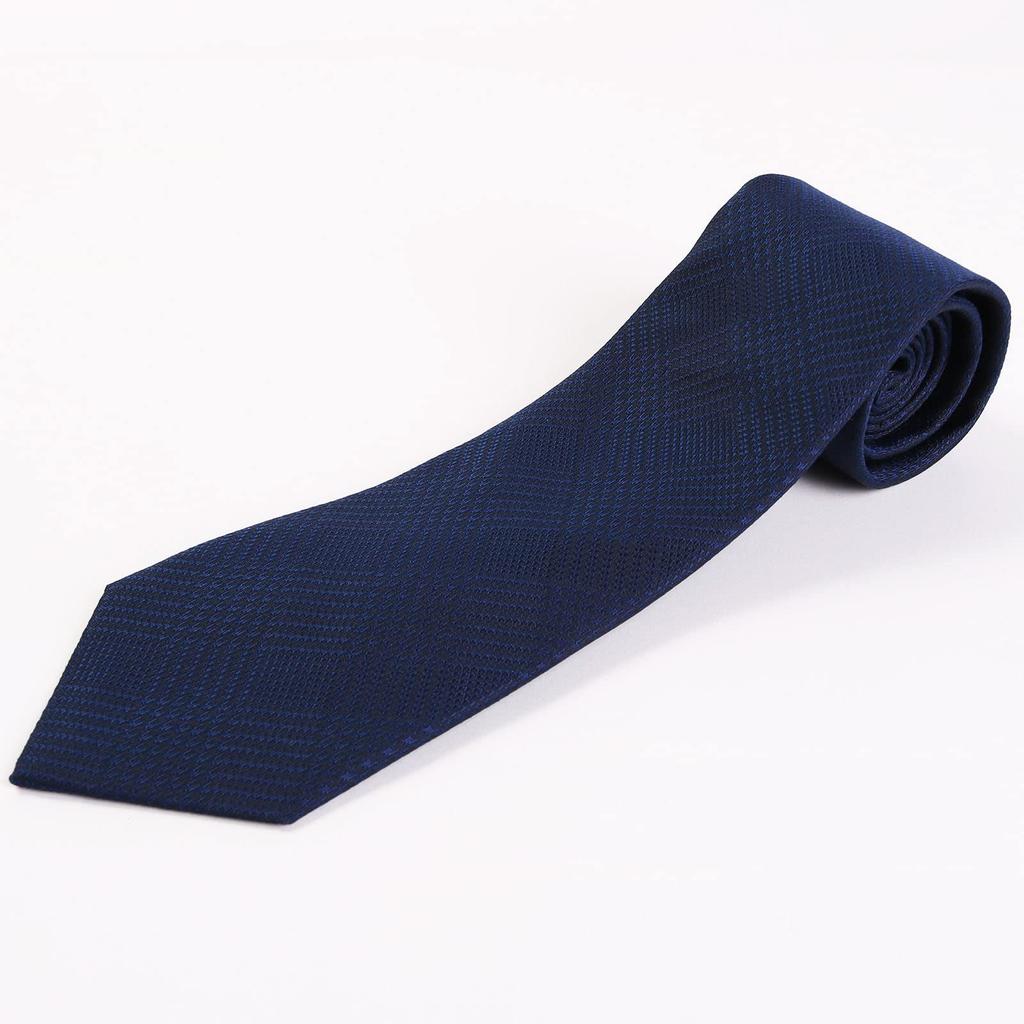 [The Navy] Necktie, JAPAN Brand, Kyoto Nishijin-ori Fabric, Hand-stitched by Uji Craftsmen, 100% Silk, Navy Blue, Glen Check Pattern, Perfect Gift