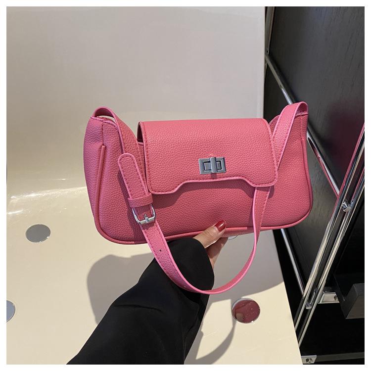 

Новая текстурированная ретро-сумка 2024 года из сплошного цвета с застежкой-молнией из искусственной кожи с замком на одно плечо, маленькая квадратная женская сумка розы красного