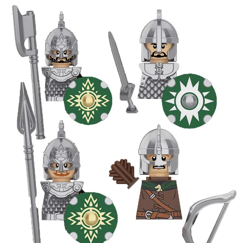 MOC Středověcí rytíři Orkové Stavební kostky Figurky Hračka Vojáci Stráž Zbraně Luky Šípy Štít Brnění Vlajky Pochodně T016