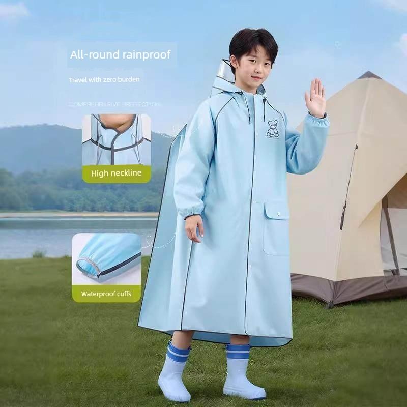 Children's Raincoat for School, Long Version for Boys and Girls, Full-Body Protection Against Heavy Rain, Suitable for Primary and Secondary School