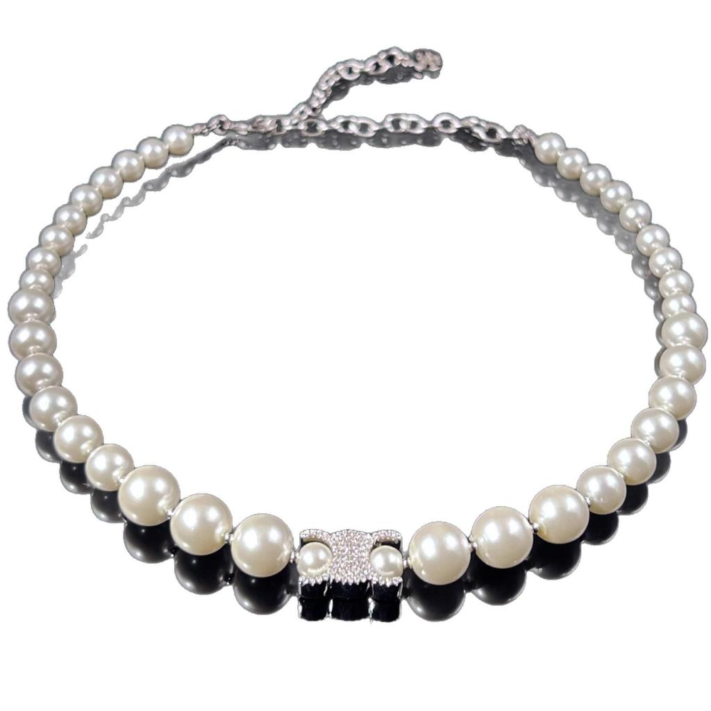 Saijia Zweiseitige Gewebte Schlangenknochen-Halskette mit Perlenarmband und Diamant-Logo - Europäischer und Amerikanischer Luxusstil.