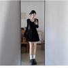 Black Long-sleeved Knitted Dress, Short Female Giant Looks Good, and the Small Man Wears the Skirt In the Early Season.