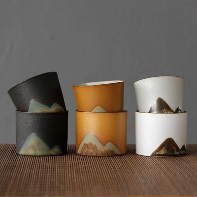 Taza de té retro de 60/65 ml, 2 estilos, para oficina, café, agua, cerámica, pintada a mano, con forma de montaña, exquisitas tazas para té y café.