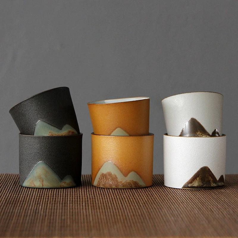 Vintage 60/65ML Tea Cup, Office Coffee Water Cup, Ceramic Hand-painted Mountain Shaped Cup, Exquisite Tea and Coffee