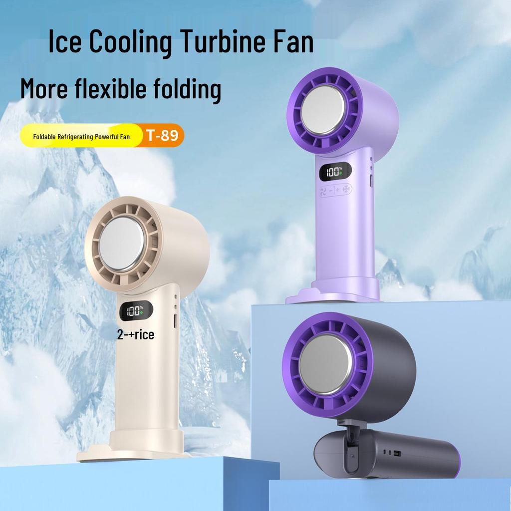 T89 Portable USB Handheld Fan: Foldable, High-Speed, Refrigeration Technology with Ice Compress