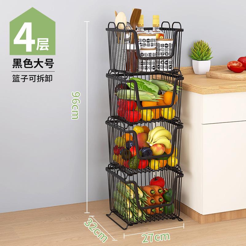 Household kitchen rack Large floor multi-layer stacked storage rack Movable fruit and vegetable rack