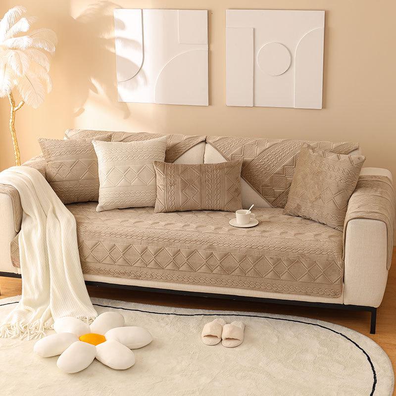 Soft Comfortable Velvet Sofa Cushion Four Seasons Universal Anti Slip Seat Cushion Solid Color Minimalist Breathable Couch Towel