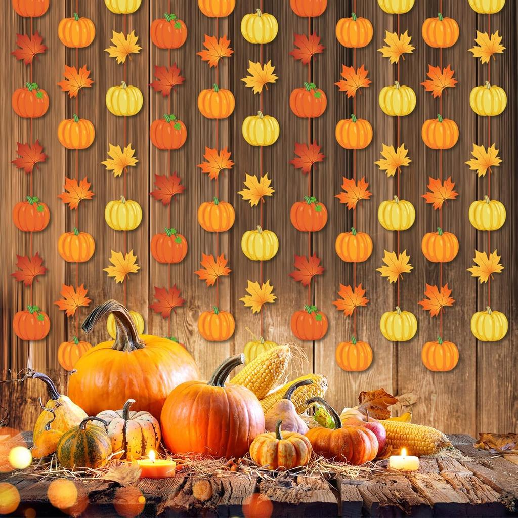 Ceenna 9 Pcs Thanksgiving Hanging Decorations Maple Leaf Garland Banner Thanksgiving Streamers Backdrop Autumn Hanging Swirl Decor Harvest Paper